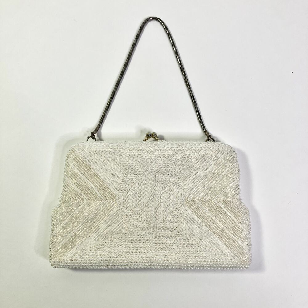 Vintage Walborg White Beaded Clutch Purse Taiwan Bridal Wedding Evening